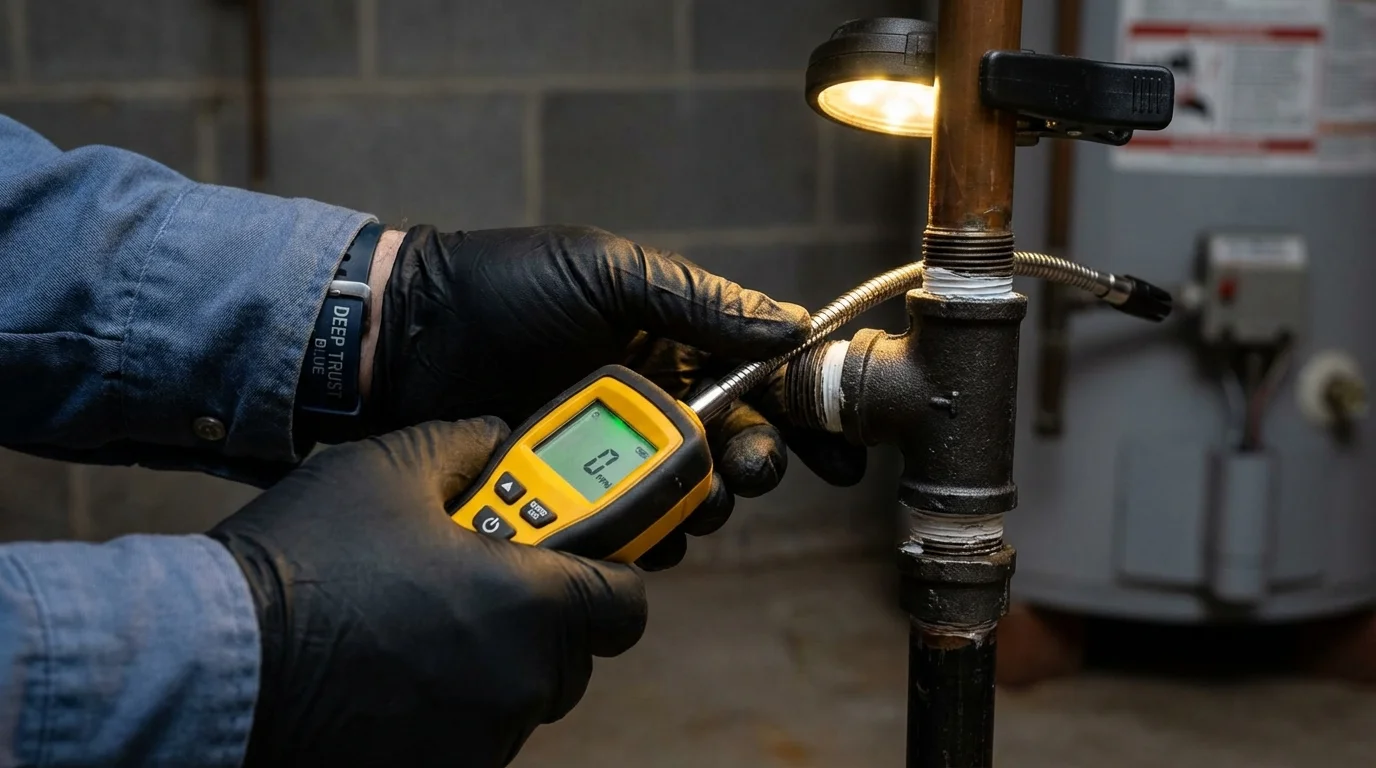 Gas leak detection with electronic sniffer by Johns Plumbing LLC in Hemlock