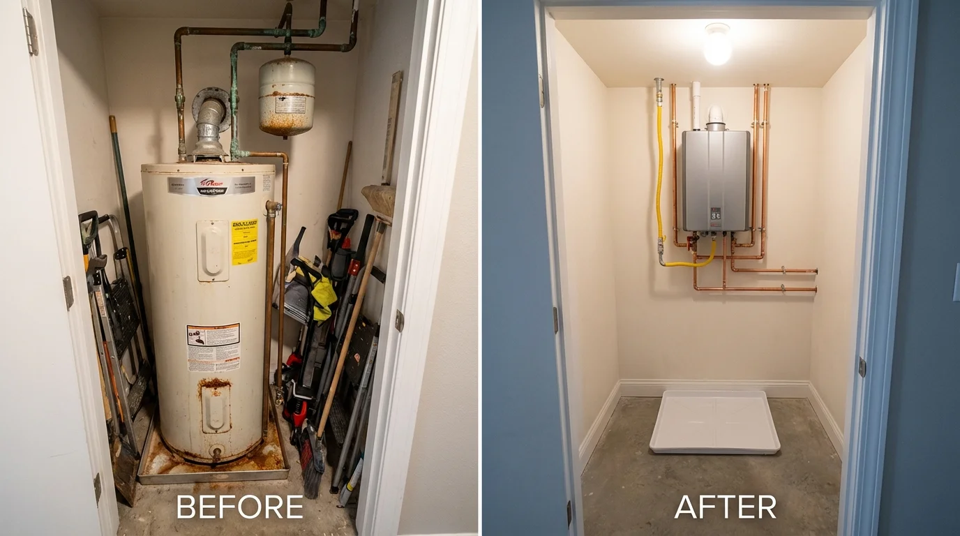 Tank water heater versus wall-mounted tankless unit comparison for Hemlock, MI homeowners